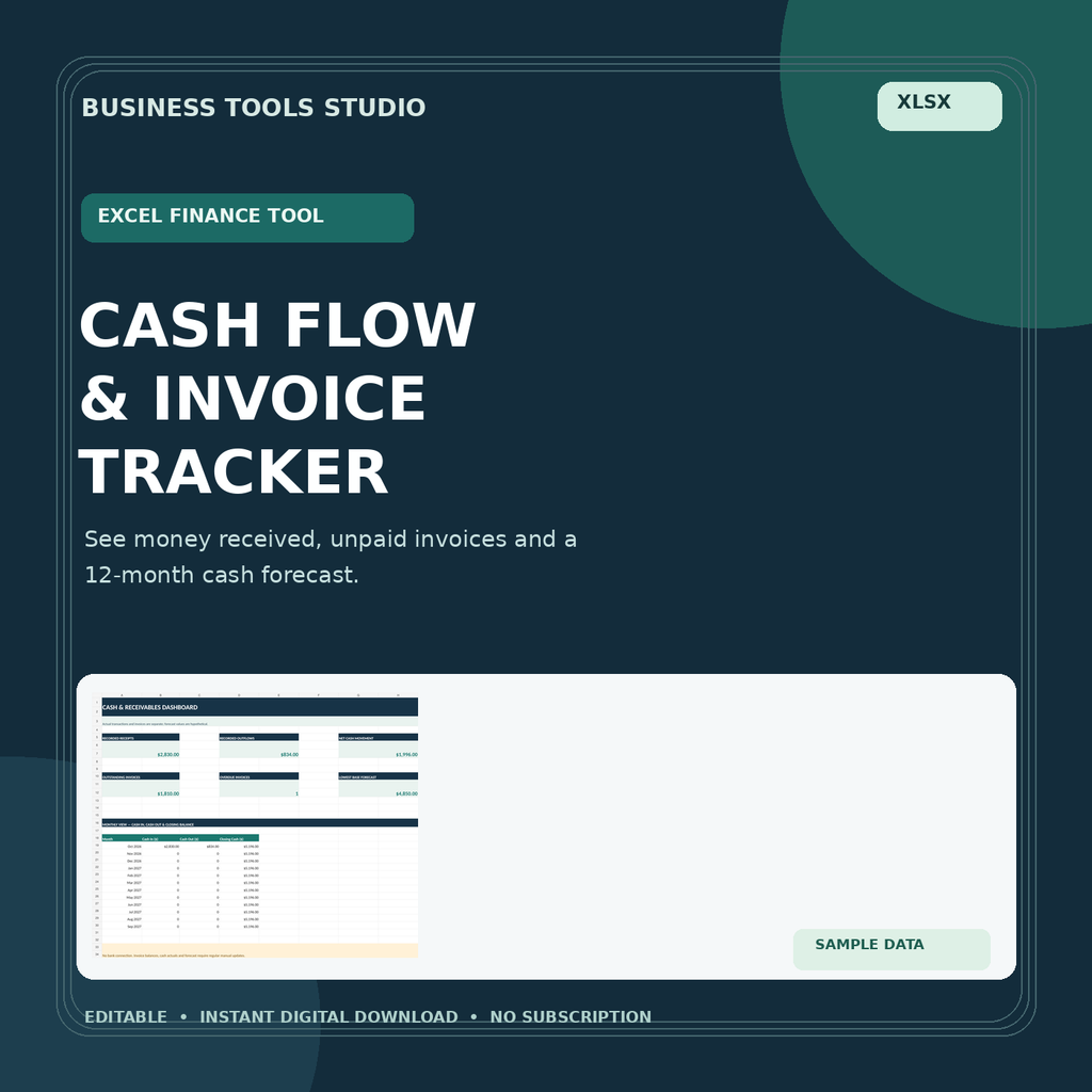 Cash Flow & Invoice Tracker editable Excel spreadsheet