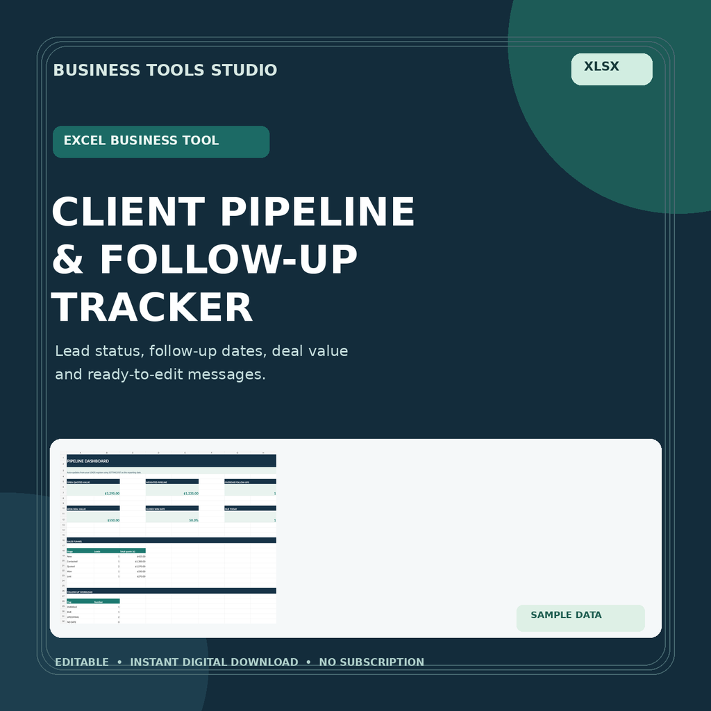 Client Pipeline & Follow-Up Tracker editable Excel workbook