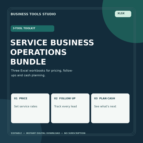 Business Tools Studio Service Business Operations Bundle of three Excel workbooks