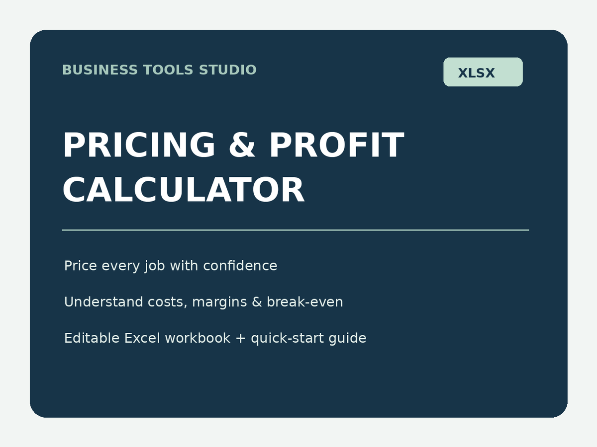 Service Business Pricing and Profit Calculator digital spreadsheet cover